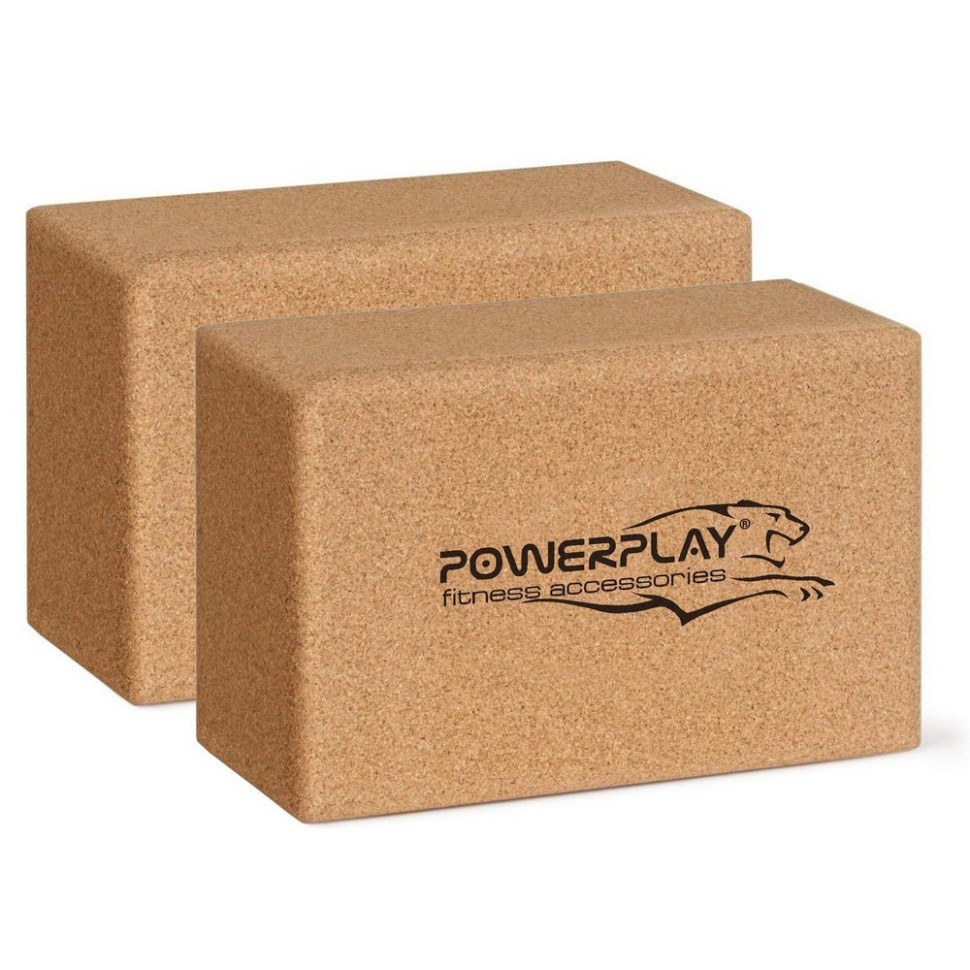 Блоки для йоги Cork Yoga Block PowerPlay PP_4006_Cork_2in, з коркового дерева, пара
