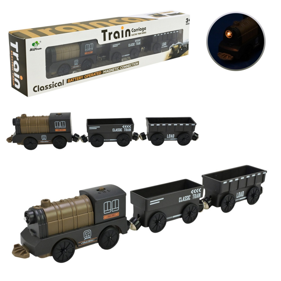 Детский игровой поезд AUtree AU8880, 2 магнитных вагона, на батарейках