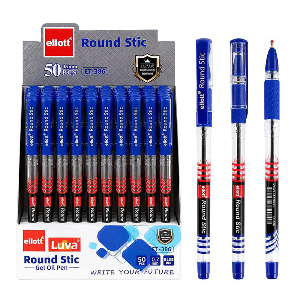 Ручка масляная Round Stic Ellott ET-386-50 синий, мягкий грипп, 0,7 мм
