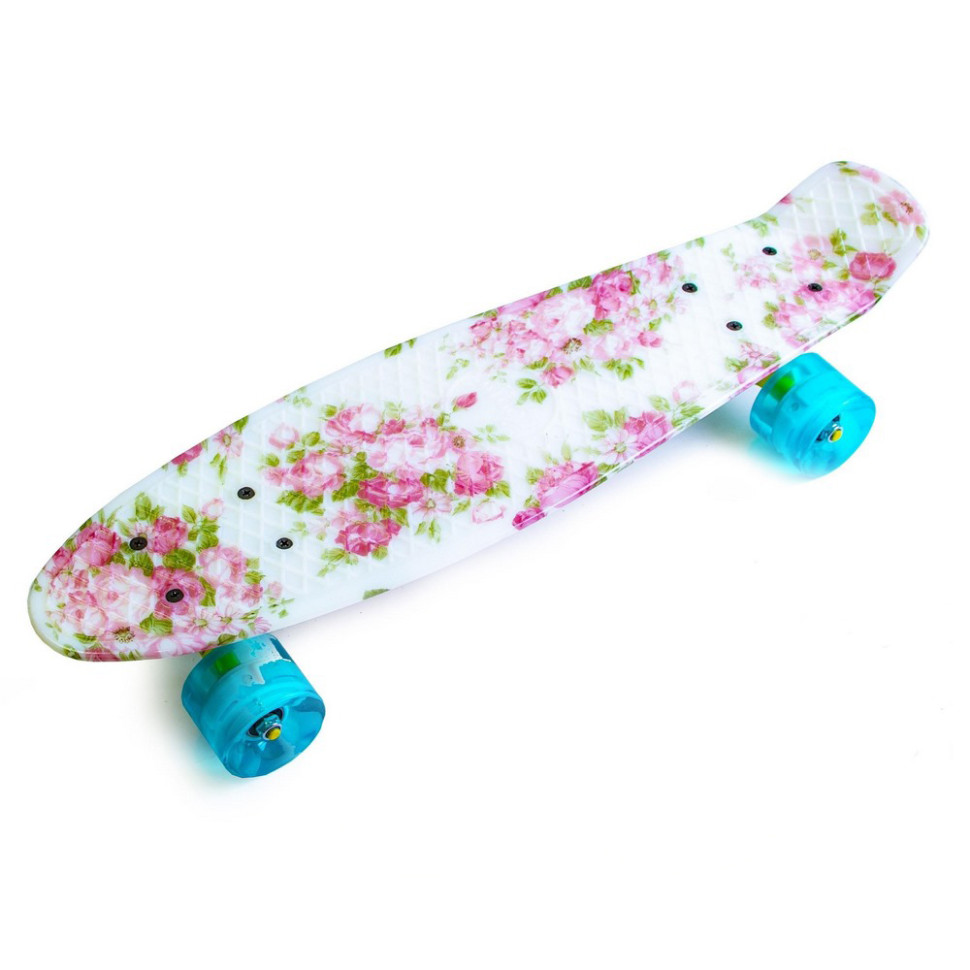 Скейт Penny Board «Flowers» Bambi PR07L, колеса зі світлом 80 кг