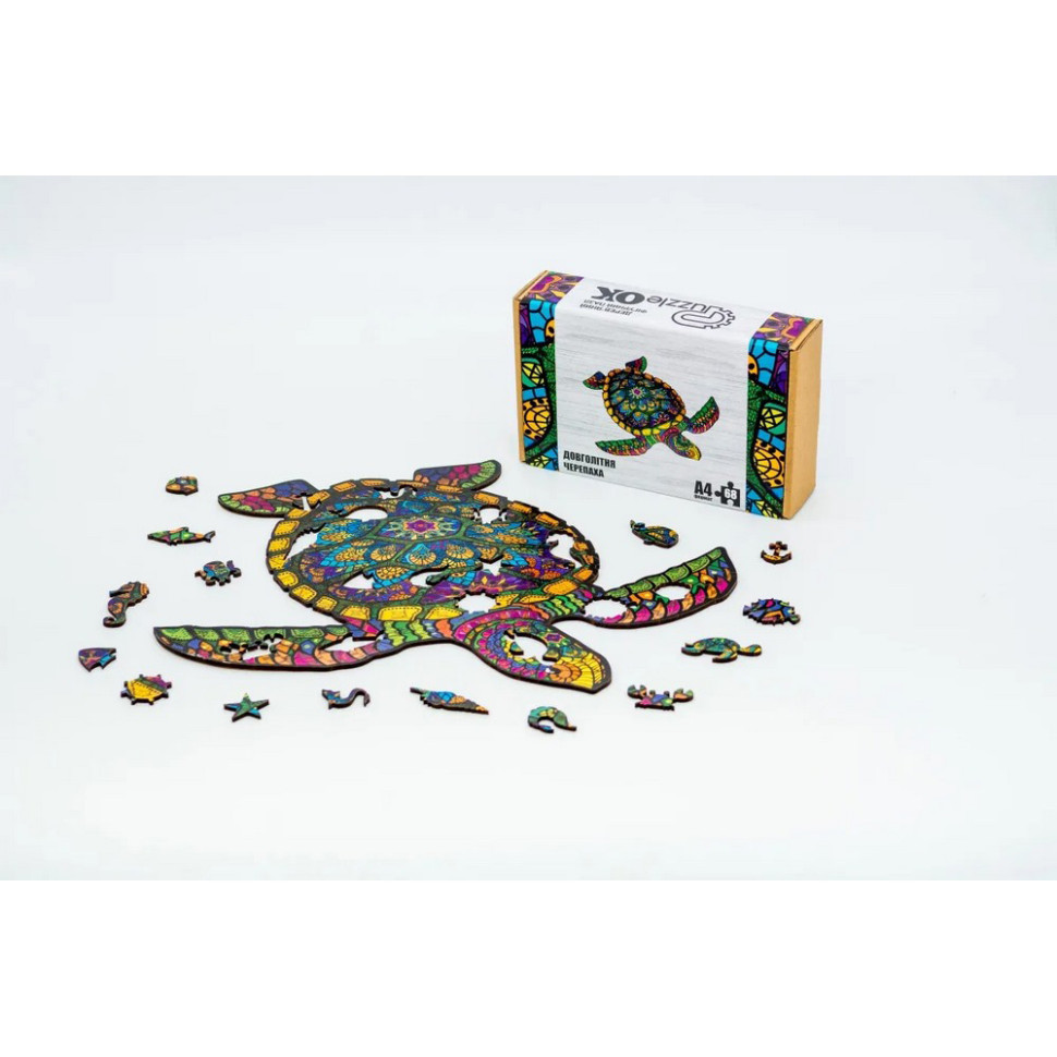 Фигурный деревянный пазл A4 Долголетняя Черепаха PuzzleOK PuzA4-01739, 68 деталей