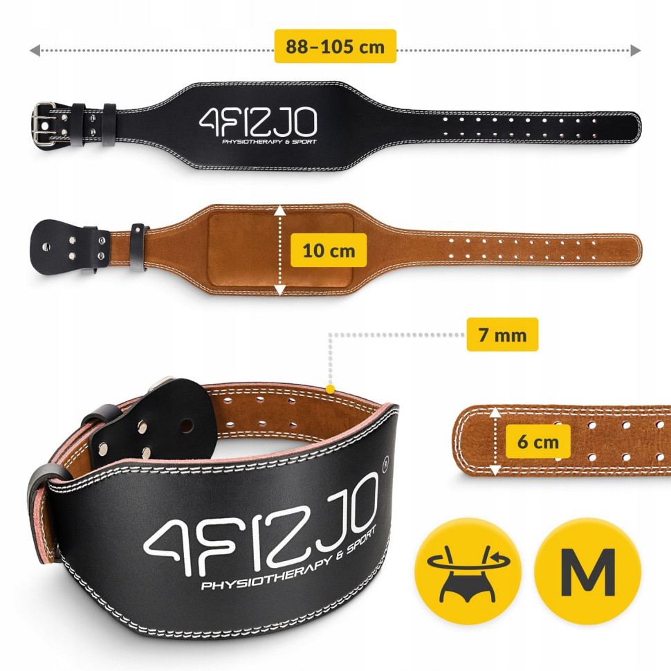 Пояс для важкої атлетики 4FIZJO P-5905973404303 Black, шкіряний, розмір M 