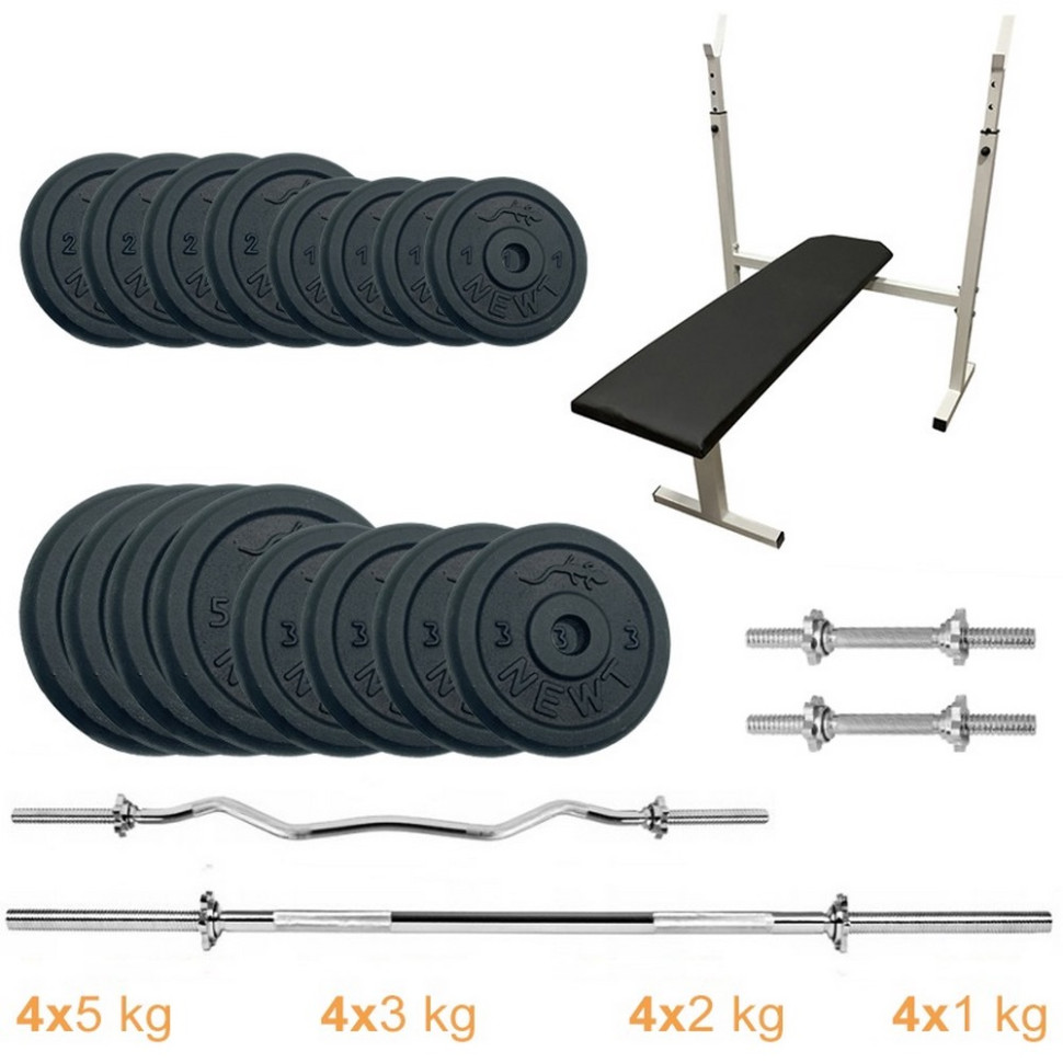 Скамья для жима с набором штанг и гантелей Gym Set-STHW Home Newt NE-M-STHW-SET-55, 60 кг