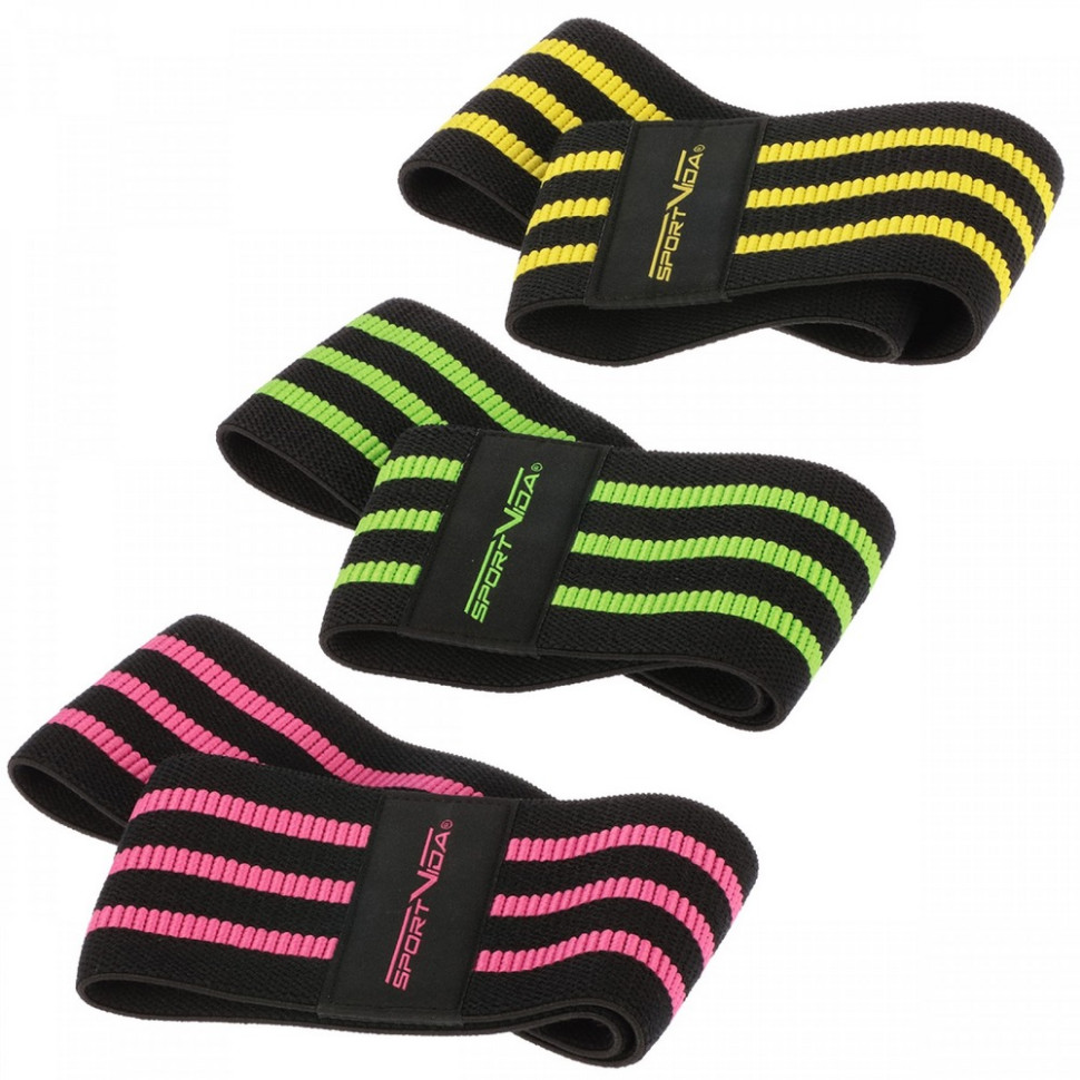 Гумка для фітнесу та спорту тканинна Hip Band SportVida SV-HK0365, 3 штуки 