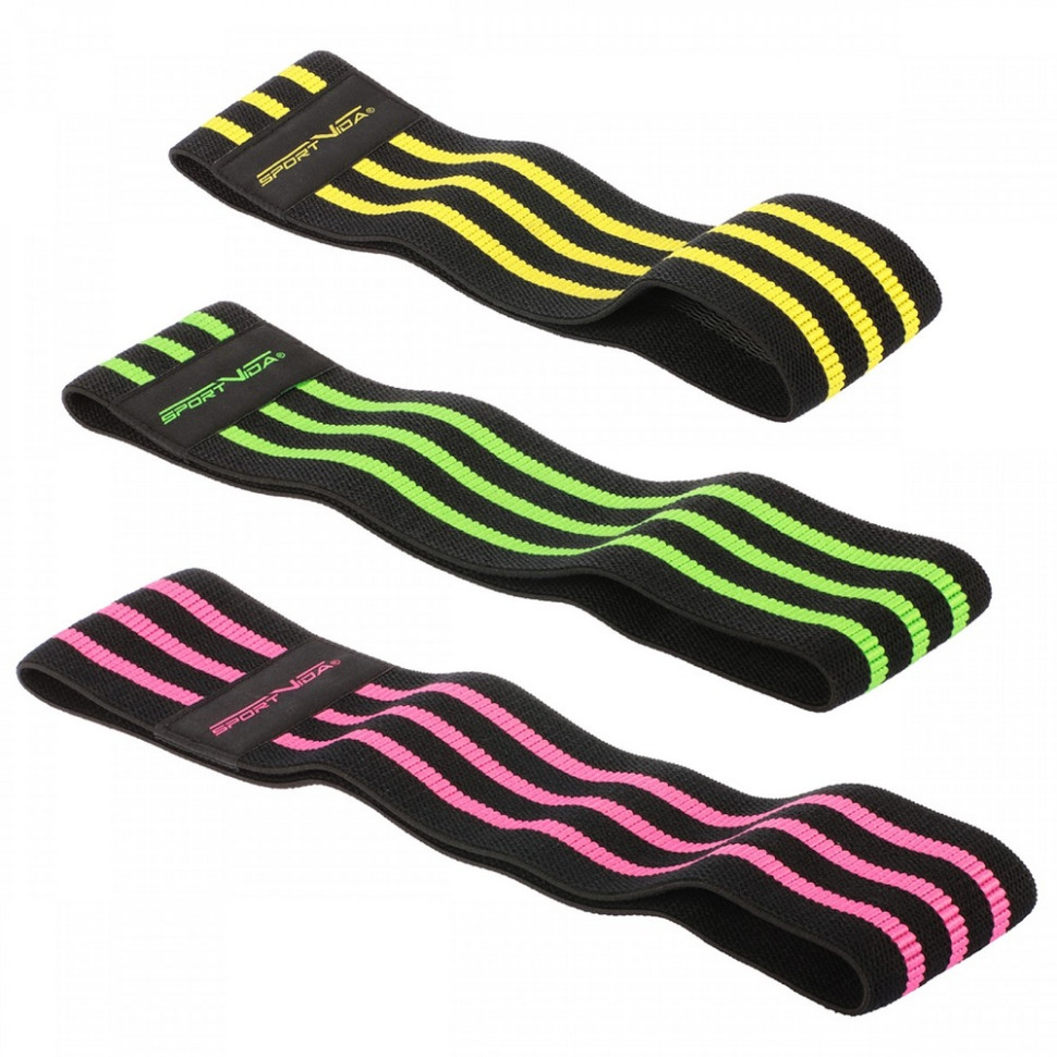Гумка для фітнесу та спорту тканинна Hip Band SportVida SV-HK0365, 3 штуки 