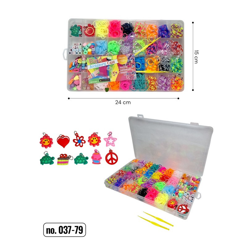 Набор резинок для плетения браслетов Bambi 037-79, 2 крючка, подвески, бусины