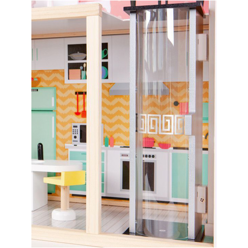 Дитячий ляльковий будиночок WOW Ecotoys 4128, з меблями та ліфтом