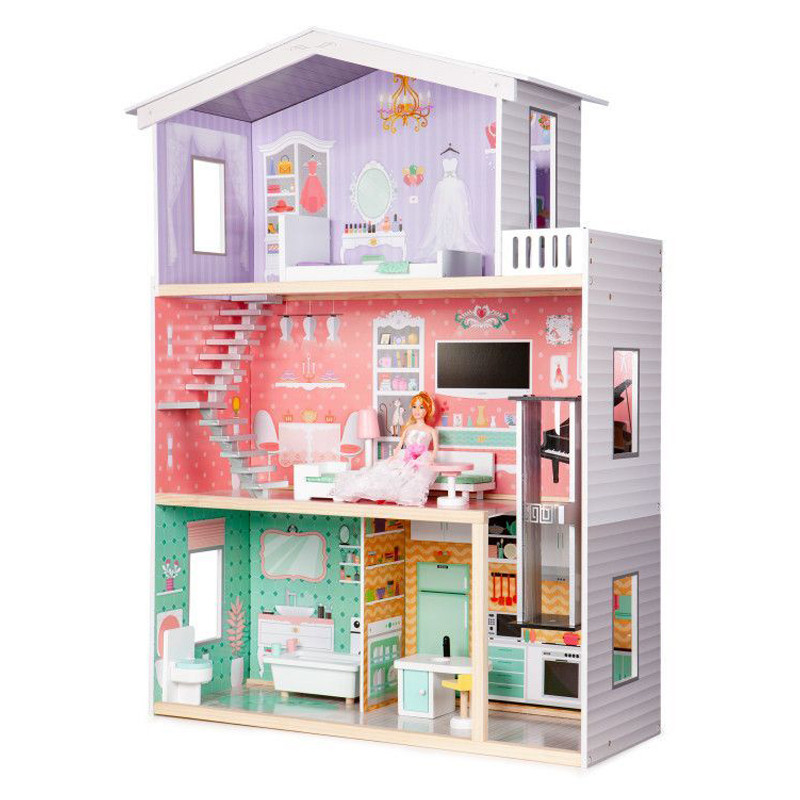 Дитячий ляльковий будиночок WOW Ecotoys 4128, з меблями та ліфтом