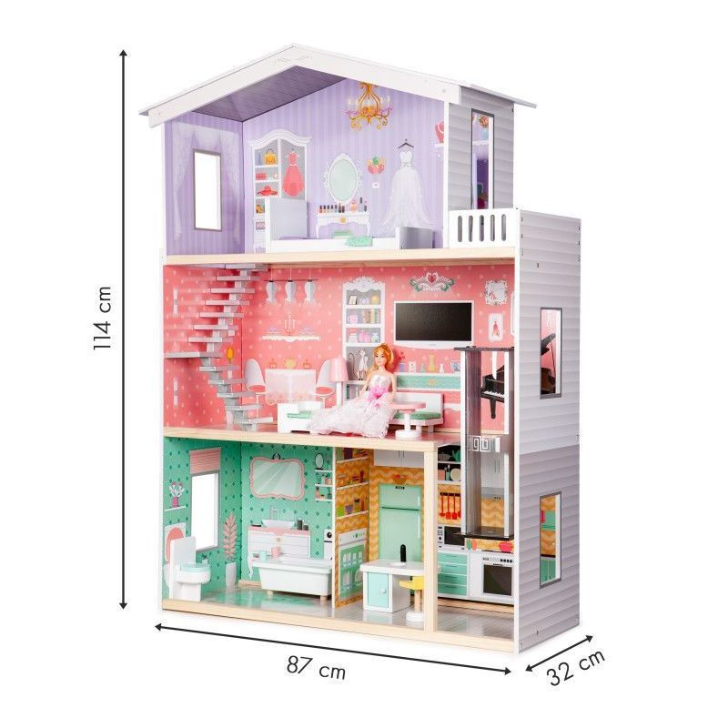 Дитячий ляльковий будиночок WOW Ecotoys 4128, з меблями та ліфтом