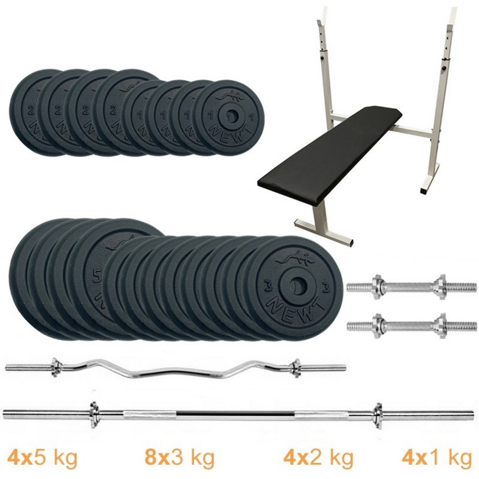 Скамья для жима с набором штанг и гантелей Gym Set-STHW Home Newt NE-M-STHW-SET-67, 72 кг