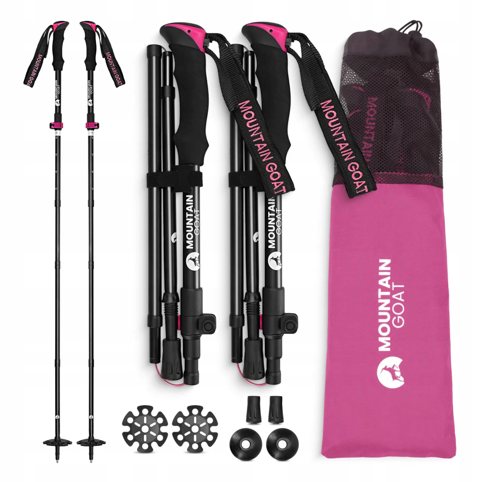 Трекинговые палки Pro+ Mountain Goat P-5905973404662 черный/розовый 43-130 см