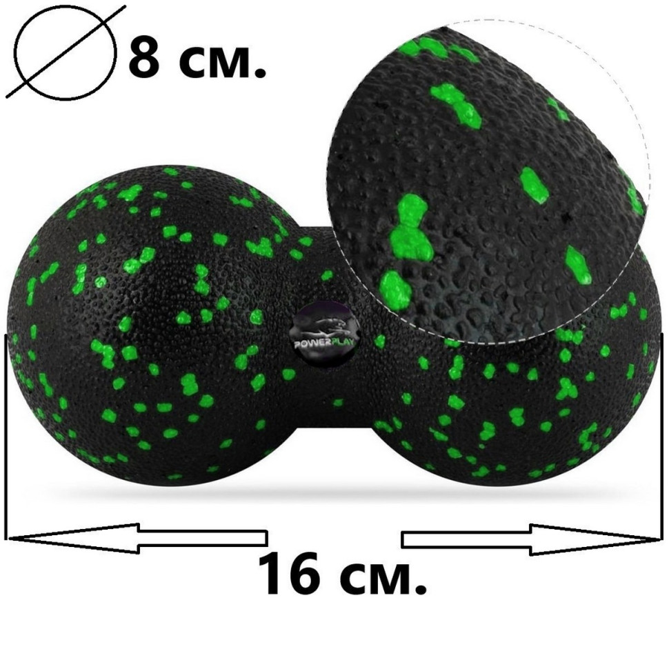 Набір для масажу та йоги 3 в 1 PowerPlay PP_4091_Green 2 м'ячики + валик масажер 15 х 5,3 см