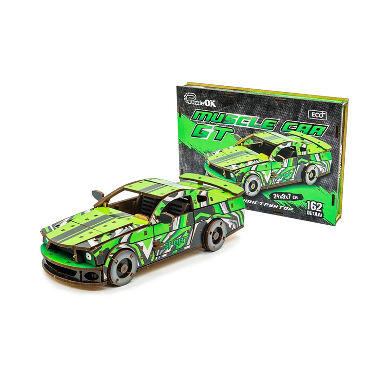 Деревянный 3D конструктор Mustang GT PuzzleOK Puz-00640, 162 детали