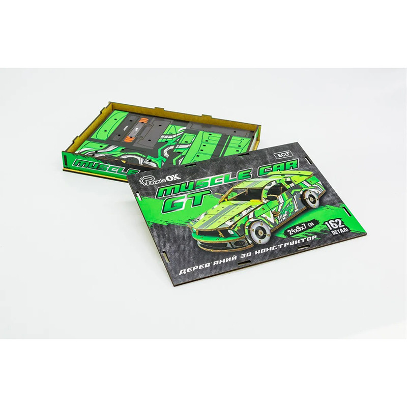 Деревянный 3D конструктор Mustang GT PuzzleOK Puz-00640, 162 детали