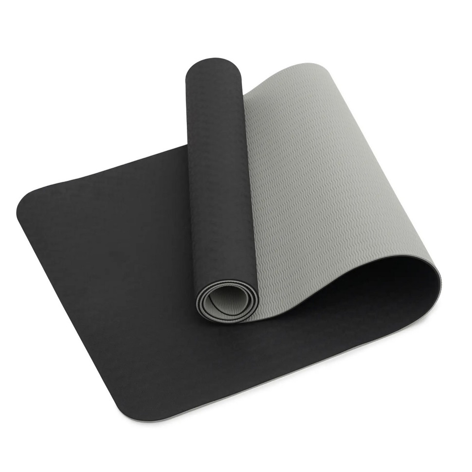 Коврик (мат) спортивный для йоги и фитнеса SportVida SV-EZ0052 TPE 183 x 61 x 0.4 см, Black/Grey