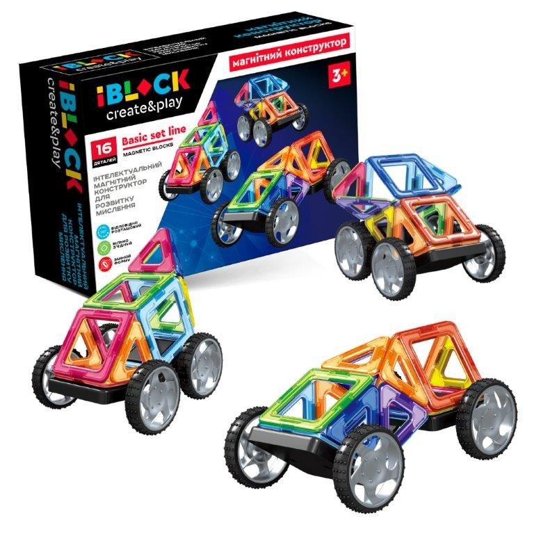 Дитячий магнітний конструктор IBLOCK PL-923-527, 16 деталей