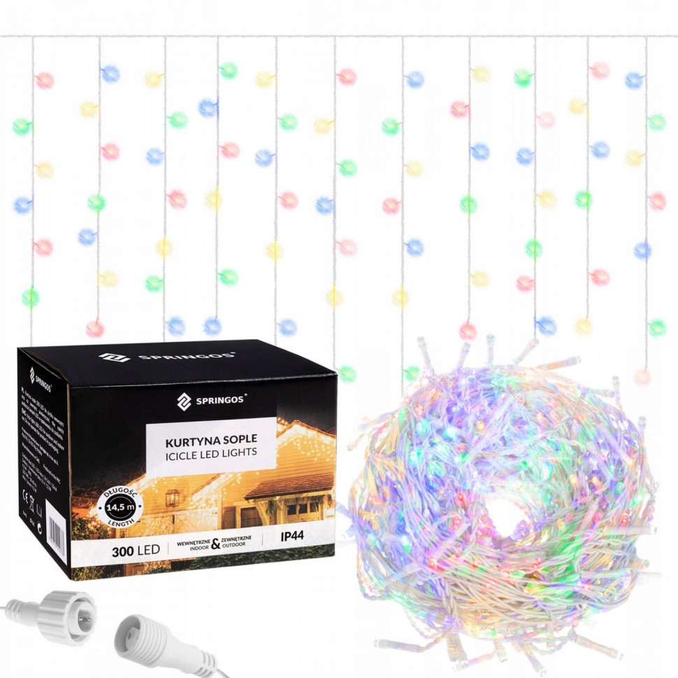 Гірлянда бахрома вулична Springos CL303, 12 м 300 LED, Mix