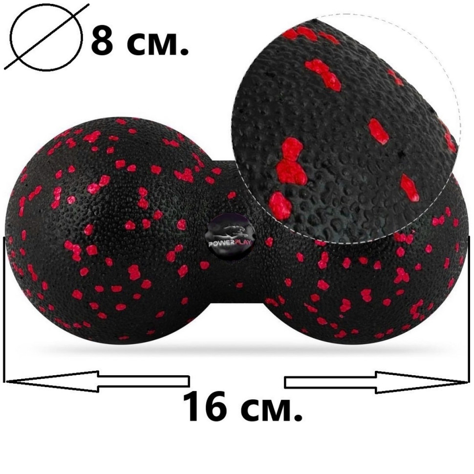 Набір для масажу та йоги 3 в 1 PowerPlay PP_4091_Red 2 м'ячики + валик масажер 15 х 5,3 см