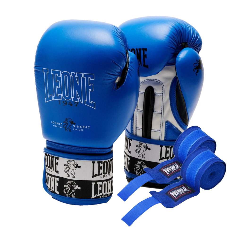 Боксерские перчатки GN208 ICONIC Leone GN208_Blue_12oz 12 унций (бинты в комплекте)