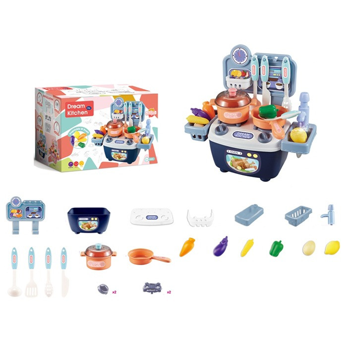 Детская игрушечная Кухня Bambi 777-3 плита, льется вода, посуда, продукты, 14 деталей