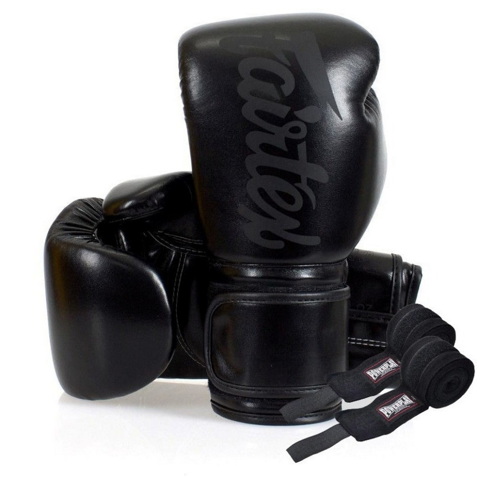 Боксерские перчатки BGV14SB Fairtex BGV14SB_16oz_Black 16 унций (бинты в комплекте)