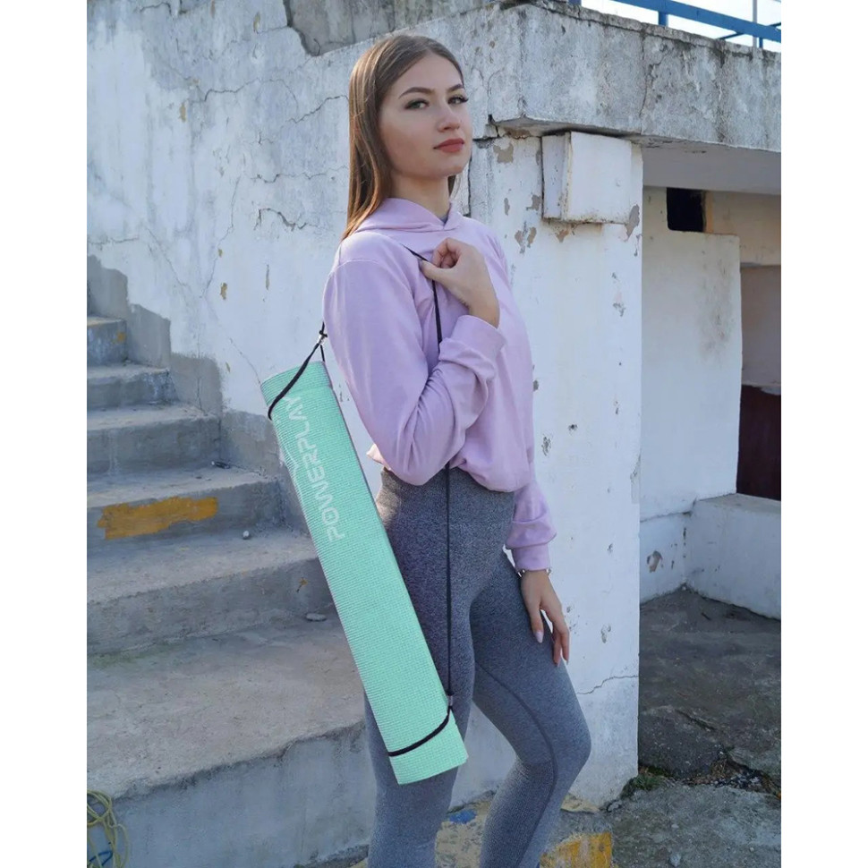 Коврик для йоги и фитнеса PowerPlay PP_4010_Mint_(173*0,6), (173x61x0.6), мятный