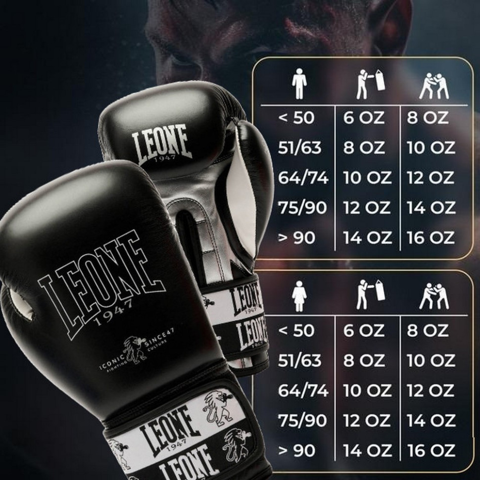 Боксерські рукавиці GN208 ICONIC Leone GN208_Black_16oz 16 унцій (бинти 4 м. в комплекті)