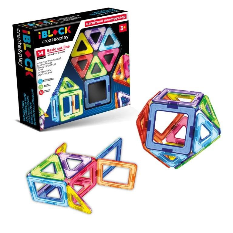 Детский магнитный конструктор IBLOCK PL-923-525, 14 деталей
