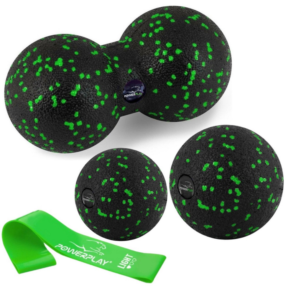 Набір для масажу та йоги 3 в 1 PowerPlay PP_4092_Green комплект з 3 штук + резинка 7,5 кг