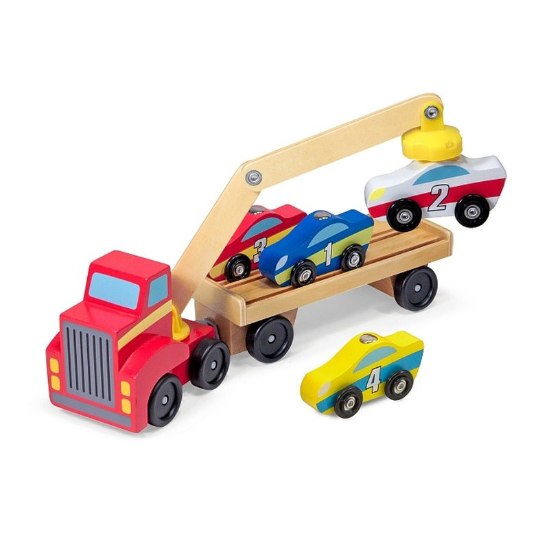 Магнитный деревянный автопогрузчик Melissa&Doug MD19390, 4 деревянных автомобиля и грузовик