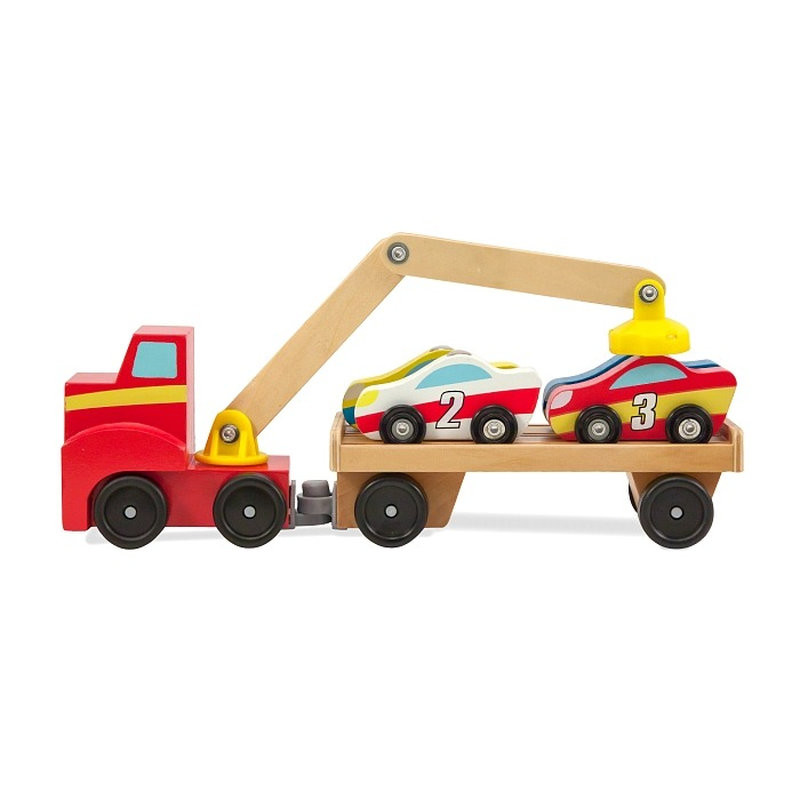 Магнитный деревянный автопогрузчик Melissa&Doug MD19390, 4 деревянных автомобиля и грузовик