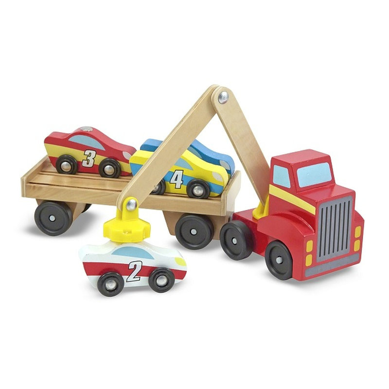 Магнитный деревянный автопогрузчик Melissa&Doug MD19390, 4 деревянных автомобиля и грузовик
