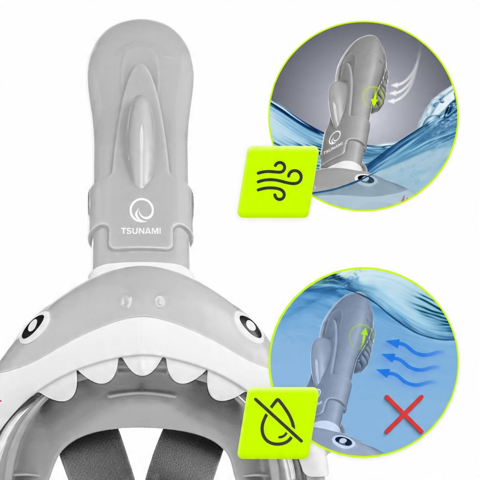 Маска для снорклинга полнолицевая Shark TSUNAMI P-5905973405447 Grey