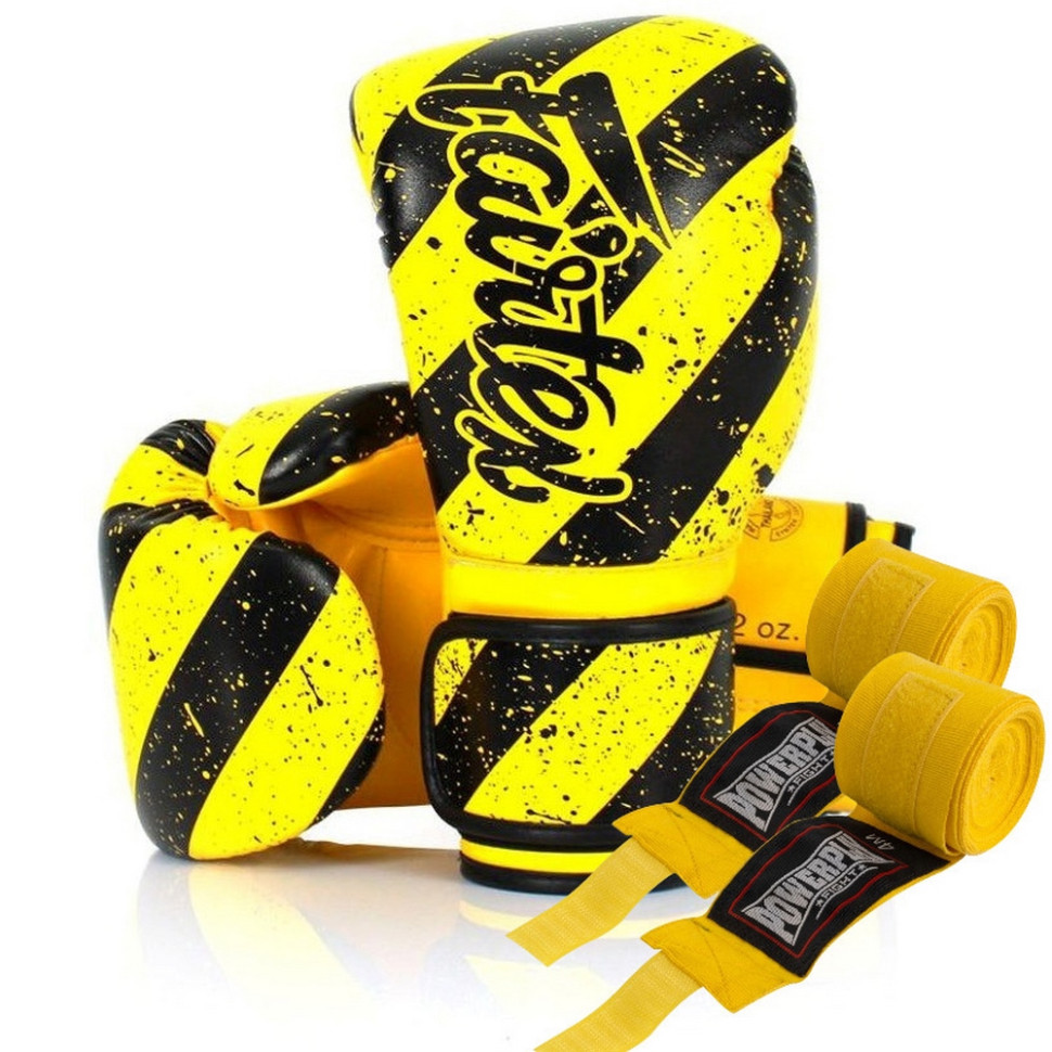 Боксерские перчатки BGV14Y Fairtex BGV14Y_10oz_Yellow/Black 10 унций (бинты в комплекте)