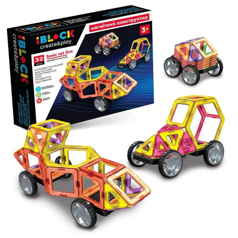 Дитячий магнітний конструктор IBLOCK PL-923-528, 32 деталі