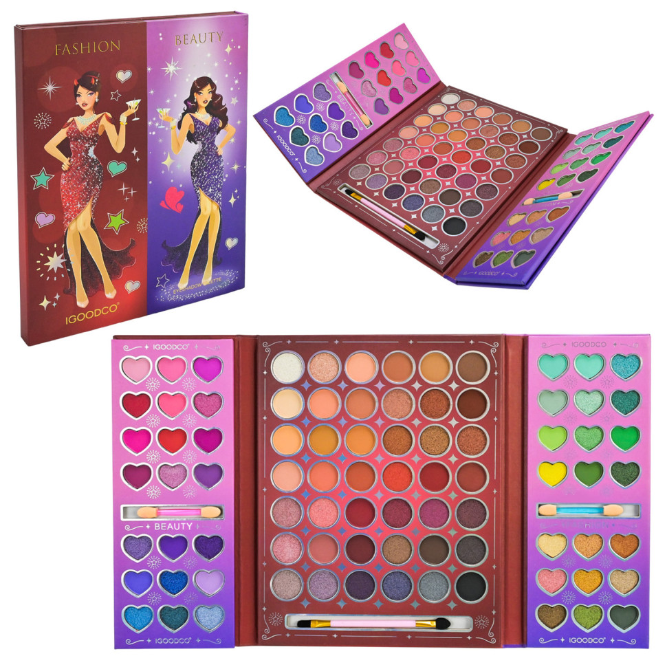 Детская палетка теней для век Igoodco IG3078, 84 цвета, кисточка, аппликаторы