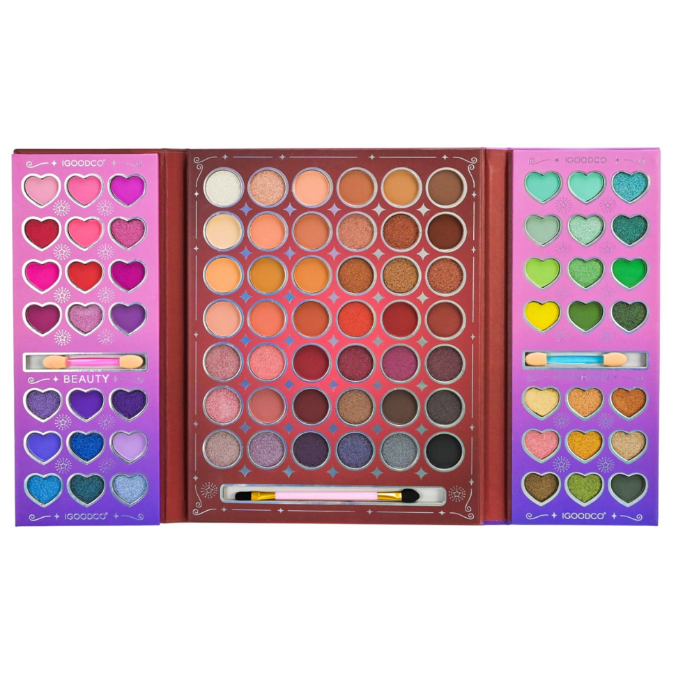 Детская палетка теней для век Igoodco IG3078, 84 цвета, кисточка, аппликаторы