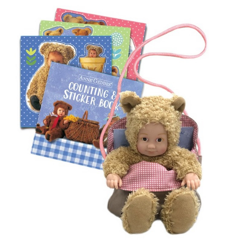 Кукла-пупс «Маленький Медвежонок» Anne Geddes 21071AG, с сумкой и стикерами, 23 см