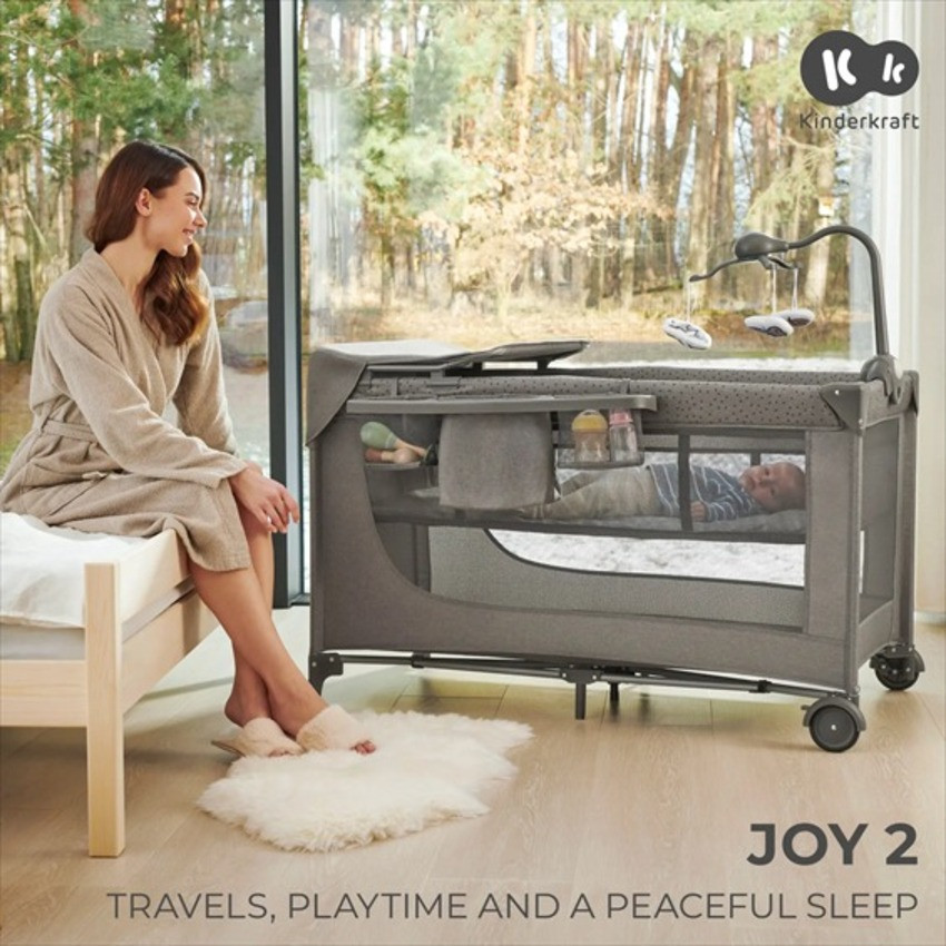 Дитяче ліжко-манеж Joy 2 Kinderkraft KLJOY02DGR000AC темно-сірий, з пеленатором 