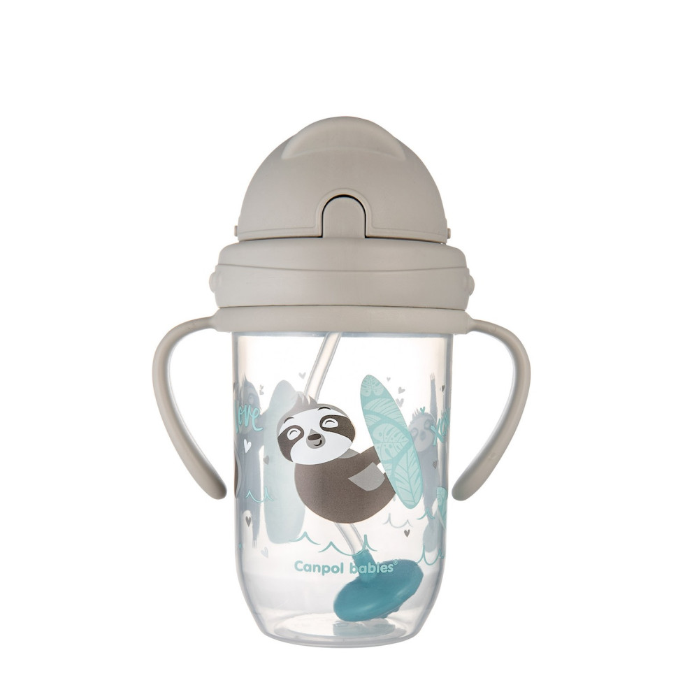 Кружка непроливайка с трубочкой и утяжелителем Exotic animals Canpol babies 56/606_grey 270 мл