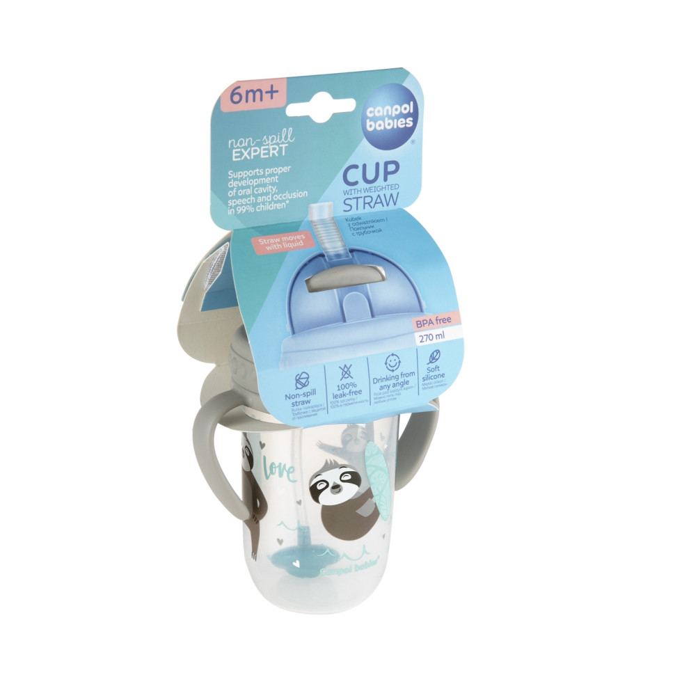 Кружка непроливайка с трубочкой и утяжелителем Exotic animals Canpol babies 56/606_grey 270 мл