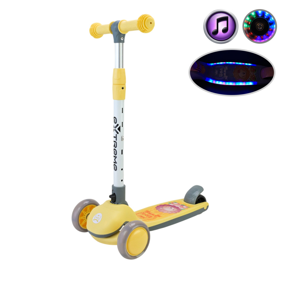 Детский самокат 3-х колесный Extreme Motion SC817(Yellow) с музыкой и светом